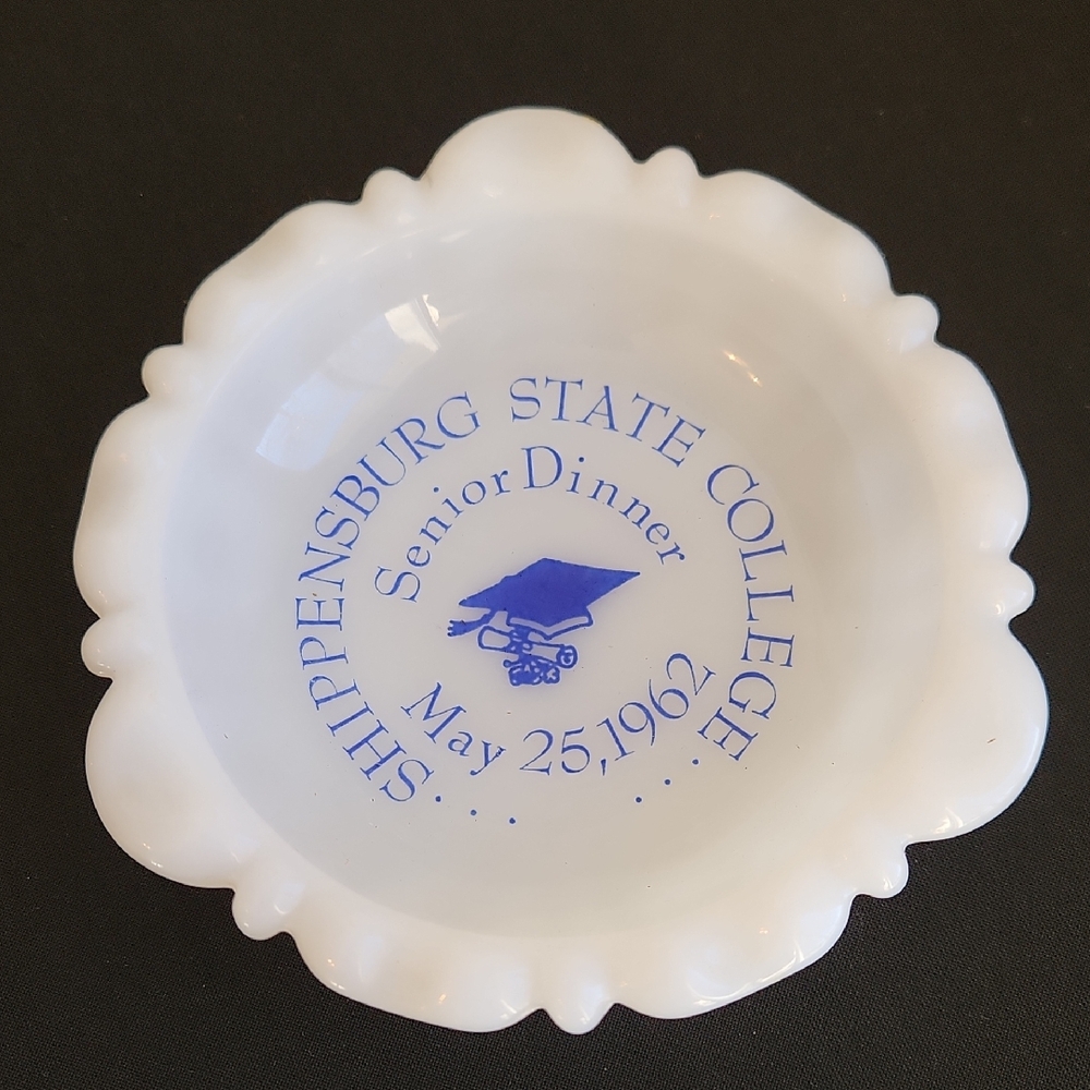 Vintage Milk Glass Trinket Bowl Ashtray Shippensburg PA. Commemorative